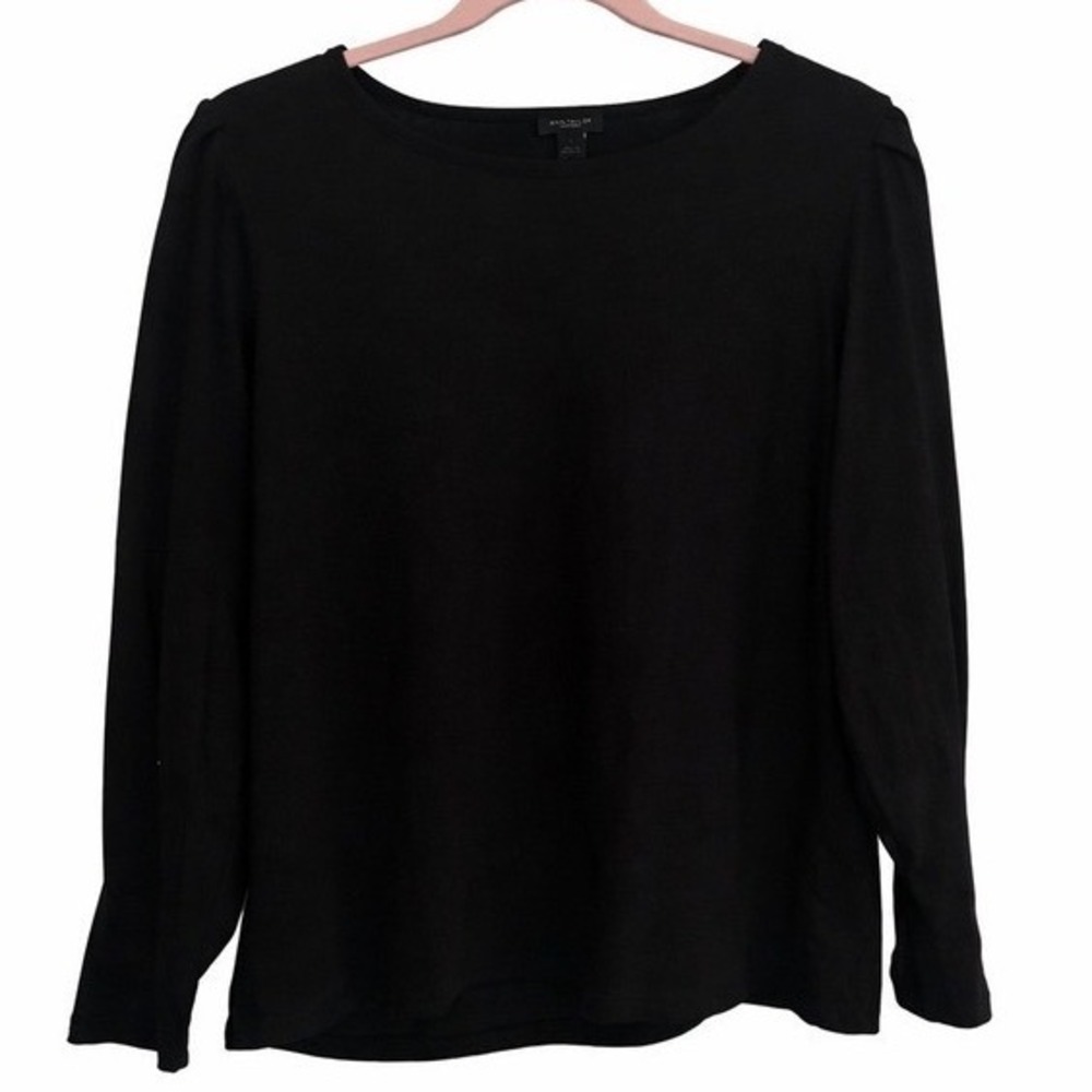 Ann Taylor Black Cotton Top Large NWT Puff Sleeve Quiet Luxury MSRP $50